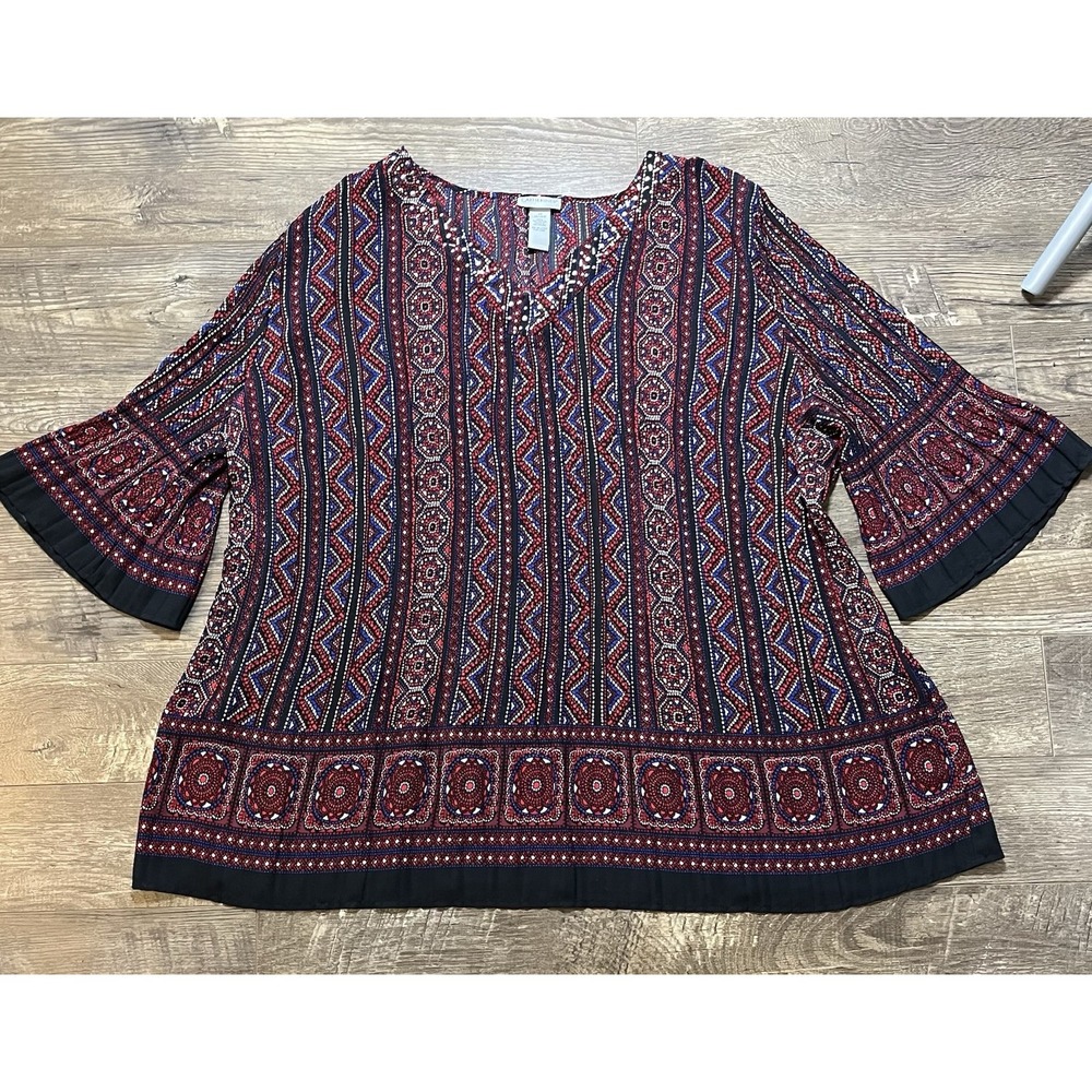 Catherine's Plus Size Flare Sleeve Beaded‎ Top Mature Career Professional 3x